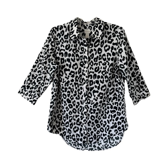 Chico’s | No Iron Animal Print Button Front Cotton Poplin Shirt, Size 1 (Medium) - Picture 1 of 7